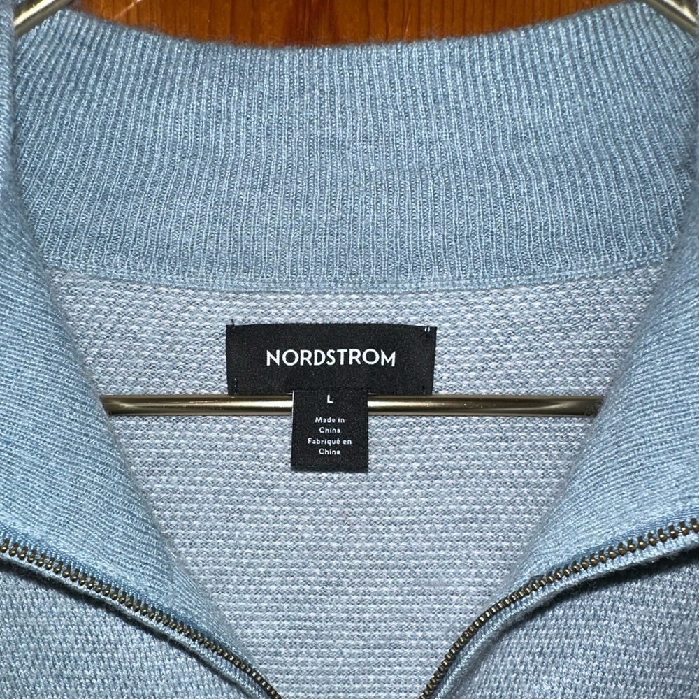 Nordstrom Men’s 1/4 Zip Sweater Size Large Wool Blend Blue White - Picture 3 of 4